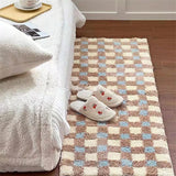 Qfdian Ins Style Checkerboard Flocking Bedside Carpet Bedroom Living Room Decorative Floor Mat Bathroom Absorbent Non-Slip Foot Mat