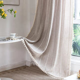 Qfdian Boho Curtain for Bedroom, Cotton Linen Stripes Embroidery, Semi Blackout Bohemian Retro Window Treatment Drape Tassels 1 Panel