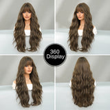 Qfdian  Long Curly Light Brown Wig For Women Daily Use High Density Layered Middle Part Hair Wigs Synthetic Wig With Fluffy Wig