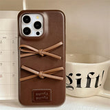 Qfdian Retro Fashion Lovely Bowknot Leather Case For iPhone 16 15 13 14 Pro Max Soft Matte TPU Phone Back Cover