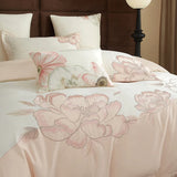 Qfdian  1000TC Egyptian Cotton Blooming Flower Embroidery Luxury Bedding Set Duvet Cover Flat Bed Sheet Pillowcases 4Pcs