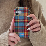 Qfdian  Vintage Plaid Phone Case,for Iphone 17 Promax 17pro 14 15 16 14 13 12 11 Promax ,Fabric Ins Cover Shockproof Cover Cases
