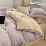 Qfdian  150x200cm Solid Color Warm Plush Duvet Cover 4-piece Bed Cover Pillowcase Set Soft Comfortable Children Bedding Article