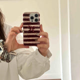 Qfdian Red stripes autume winter 3d bowknot  cover for iphone 15pro 16promax 16 13pro 12 14 13 15 pro max 14promax rope phone case