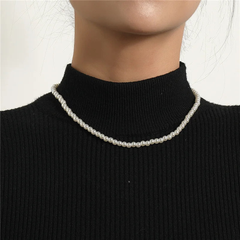 2024 Trend Elegant White Imitation Pearl Beads Choker Clavicle Chain Necklace For Women Wedding Jewelry Choker Collar