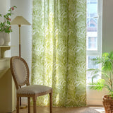 Qfdian Boho Curtains 1 Panel Green Botanical Leaves Curtains, Printed Cotton Linen Rod Pocket Rustic Farmhouse Bohemian Tassels Curtain