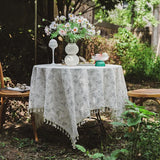Qfdian Green Flower Table Cloths Round Printed Cotton Farmhouse Table Covers for Kitchen Living Room Dining Washable Picnic Decorations