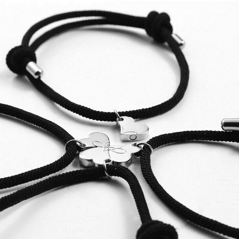 4pcs/set Four-leaf Clover Magnetic Couple Bracelet for Best Friend Women Men Adjustable Braided Bracelet Friendship Jewelry Gift