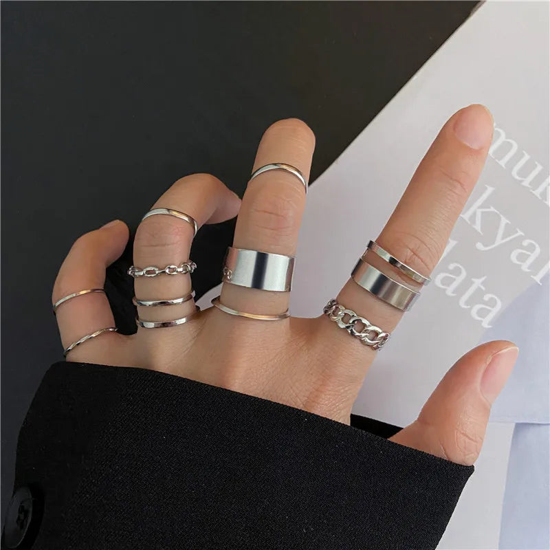 Boho Gold Color Cross Wide Rings Set For Women Girls Simple Chain Finger Tail Rings NEW Bijoux Jewelry Gifts Ring Female