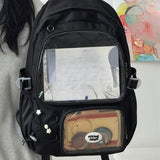 Qfdian High-capacity Y2k Aesthetic Star Print Schoolbags Transparent All Match Casual Ita Bags Sweet Preppy Backpacks for Women Student