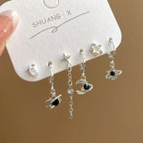 Qfdian 6PCS Y2K Punk Crystal Star Moon Pendant Earring Set For Women Girl Men Gothic Vintage Aesthetic Grunge Jewelry Ear Accessories