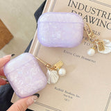 Qfdian Luxury Purple Pearly Shell Pendant Silicone Case For AirPods 1 2 3 4 pro 2 Wireless Bluetooth Earphone Accessories