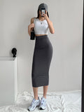 Qfdian  High Stretch Tight Skirts Women European and American Elegant High Waist Midi Skirts Hot Girl Slim Solid Black One Step Skirts