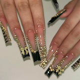 Qfdian 24Pcs Extra Long Square Fake Nail with Glue 3D Little Bear Bow Design False Nails White French Press on Nails Wearable Manicure