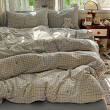 Qfdian  ‌Plaid Bedding Set Korean Style Simple Soft Bed Sheet Set Queen King Size Duvet Cover Set No Filling With Pillowcases Home Decor