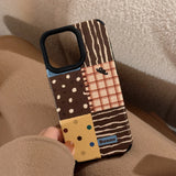 Qfdian  Retro Polka-Dot Patchwork Phone Case,For IPhone 17 16 Pro Max Case 15 14 13 12 11 ,imitation Leather Lanyard Covers Funda