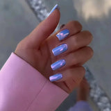 Qfdian 24Pcs Aurora Fake Nail with Glue Mid-length Square Head Design False Nails Simple Fashion Press on Nails Full Cover Nail Tips