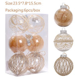 Qfdian  6Pcs/box Transparent Christmas Ball Ornaments Wrap Hemp Rope Rattan Balls Christmas Tree Hanging Decorations Wedding Party Decor