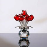 Qfdian  ‌Crystal Red Rose Bouquet with Round Vase Figurines Gifts for Women Glass Bouquet Ornament Romantic Gifts Table Centerpiece