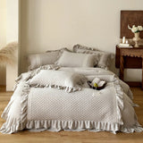 Qfdian  4Pcs Bedding Set Cotton Linen French Ruffles Quilted Duvet Cover With Bed Sheet Or Quilted Bedspread Pillowcases Home Textiles