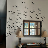 Qfdian  Halloween Bats Decorations,3D Pvc Bat on The Wall,Black Bats Wall Stickers,Halloween Scary Props Party Supplies DIY Decoration