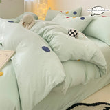 Qfdian  3pcs yellow green Duvet Cover Set (1*Duvet Cover + 2*Pillowcase, Without Core),Dot embroidery Bedding Set, Soft Comfortable