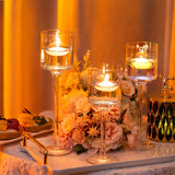 Qfdian  Set of 3 Glass Tall Tea Light Candle Holders, Elegant Clear Long Stem Pillar Candle Holders for Wedding, Party, Home Decor
