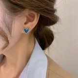 Cute Korean Earrings Heart Bling Zircon Stone Rose Gold Color Stud Earring for Women Fashion Jewelry 2021 New Gift