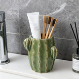 Qfdian  Cute Ceramic Cactus Toothbrush Holder Toothbrushes and Small Toiletries Organizer Multi Purpose Storage Rack Bathroom Accessorie