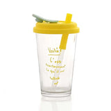 Qfdian  Cute Clear Glasses Cup With Straw and Lids Leak Proof Tumbler Drinkware Cold Glass Coffee Mugs Home Office Milk Juice Water Cups