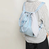 Qfdian Patchwork Contrast Color Nylon Preppy Backpack Women Students Y2k Casual Travel Schoolbags Japanese Drawstring Pleated Backpacks