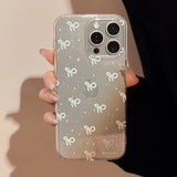 Qfdian Shiny blue bowknot soft phone case for iphone 15promax 13 11 15 13pro 15pro 12 14promax 12pro 14 pro max transparent fundas capa
