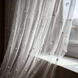 Qfdian  A white pearl-embroidered tulle drape that can be freely cut and is suitable for home décor and birthday party decorations.