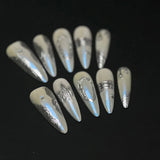 Qfdian 10Pcs y2k Handmade Press On Nails Coffin Fake Nails Full Cover Gradient Metal Contrast Artificial Manicure Wearable Nail Tips ﻿