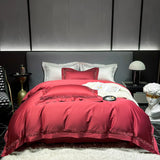 Qfdian  Premium 1200TC Egyptian Cotton Hollow Wide Edge Luxury Bedding Set Soft Duvet Cover Set Flat Bed Sheet Pillowcases 4Pcs