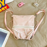 Qfdian Drawstring Bow Pleated Shoulder Crossbody Bags Transparent Casual Travel Ita Bag Fashion Ins Sweet Women Backpacks Y2k Aesthetic