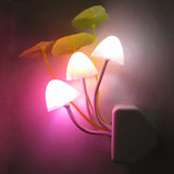 Qfdian Novelty Mushroom Fungus Night Light EU & US Plug Light Sensor 220V 3 LED Colorful Mushroom Lamp Led Night Lights