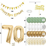 Qfdian  Sage Green Gold White 70th Birthday Decorations for Birthday Balloons Happy 70th Birthday Banner Cake Topper 70 Year Old Decor