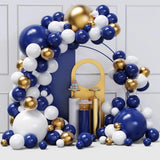 Qfdian  Navy Blue Balloons Arch Garland Kit White Chrome Gold Ballon Arch Graduation Decoration Wedding Baby Shower Birthday Party Decor