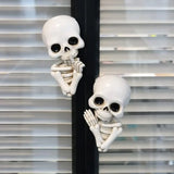 Qfdian  Set of 2 Funny Keep Quiet Skeleton Statue Window Peeker Door Corner Decor, Horror Resin Skull Figurines Gothic Wall Sculpture S