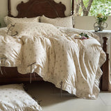 Qfdian 100% Cotton Pastoral Floral Print Ruffles Bow Princess Bedding Set Queen King Duvet Cover Set Bed Sheet/Fitted Sheet Pillowcases