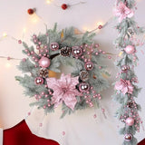 Qfdian  New Christmas Pink Wreath With Balls Artificial Plant Rattan Garland Christmas Rattan Hanging Ornament For New Year Home Decor