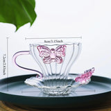 Qfdian  Three-dimensional Butterfly Cup&saucer Simple Glass Cup Creative Handmade  Coffee Cup Dish Set Afternoon Tea Cup Plates Gifts