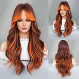 Qfdian  Long Curly Light Brown Wig For Women Daily Use High Density Layered Middle Part Hair Wigs Synthetic Wig With Fluffy Wig