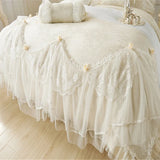 luxury wedding bedding set purple red beige lace cotton jacquard Bedding sets full queen king size bedskirt duvet cover set