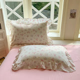 Qfdian  INS Floral Style Bedding Sets Ruffle Lace Bow Quilt Cover Romantic Bedclothes Decor Woman Girls Bedroom Duvet Cover 4pcs