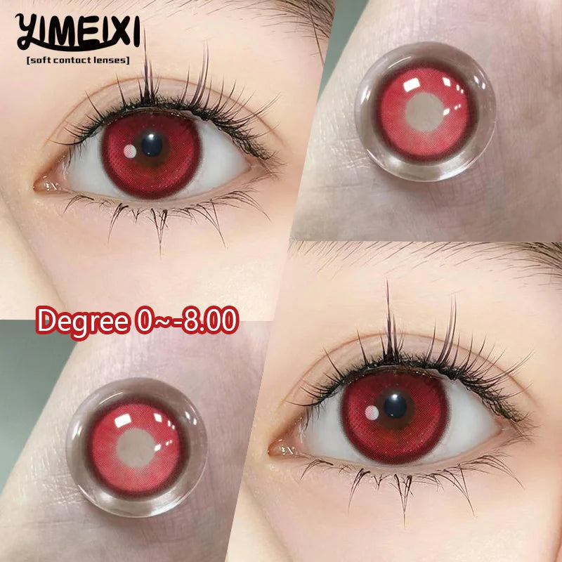 YIMEIXI 2Pcs Red Eye Lenses Colorcon Korean Lenses Colored Contact Lenses with Degree Myopia Lenses Color Cosmetic