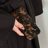Qfdian Brown Amber Retro Leopard Print Tpu Gloss Phone Case For iPhone 17 16 15 14 13 12 11 Pro Max 14/15 Plus 17 Air Soft Back Cover