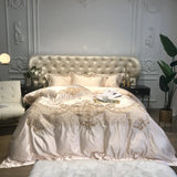 Qfdian Royal Golden Embroidery European Palace Luxury Bedding Set Champagne Brocade Egyptian Cotton Duvet Cover Bed Sheet Pillowcases
