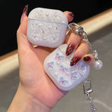 Qfdian  Bling Glitter Soft TPU Earphone Case with Keychain for Airpods Pro 2 Generation Air Pods 4 2024 3 2 1 3rd Gen 3D Butterfly Cover